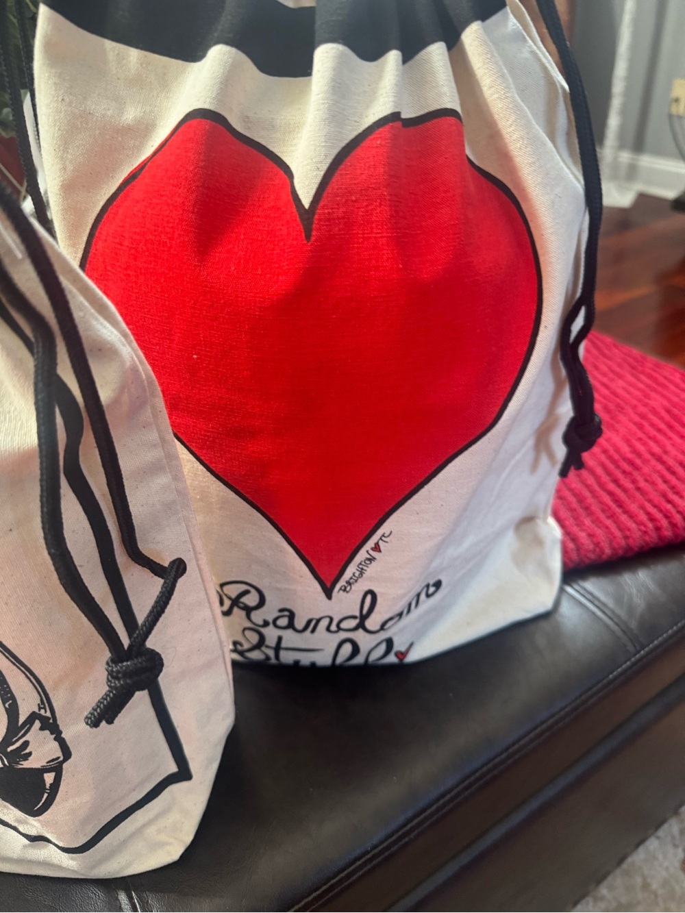 Brighton Cream Drawstring Cosmetic Bag Trio with Red Heart and Black Trim - Picture 5 of 9